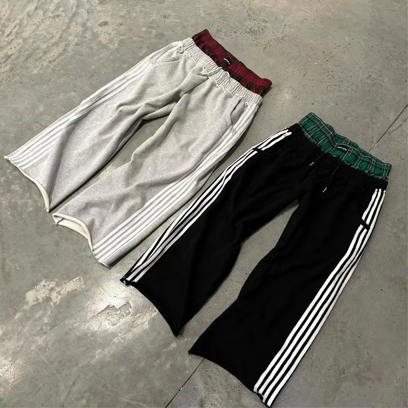 Y2K Pants Vintage Harajuku Double Embroidered Waist Sweatpants Men Wome Hip Hop Casual High Waisted Wide Leg Pants Streetwear